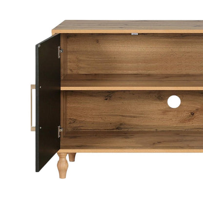 68" Natural Distressed Carved Geometric Sideboard with Four Doors HomeRoots