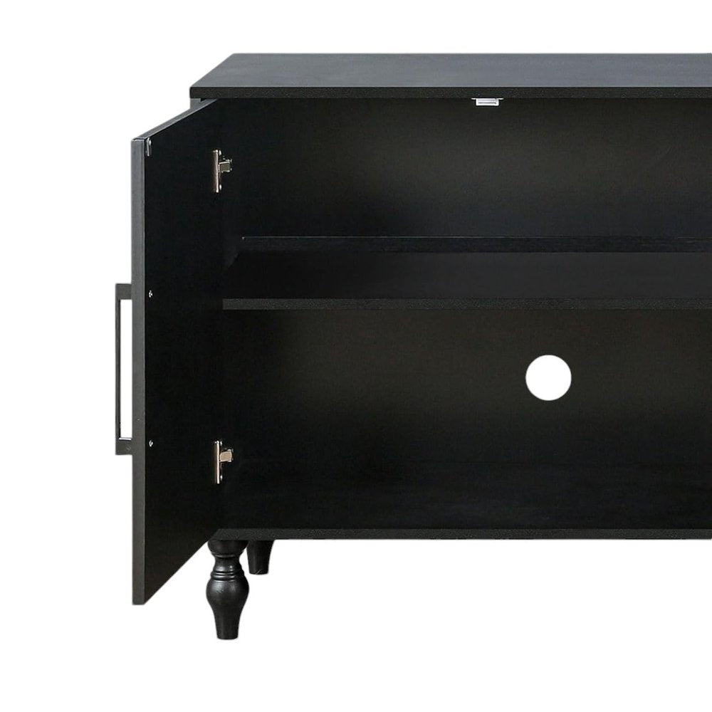 68" Black Distressed Carved Floral Sideboard with Four Doors HomeRoots