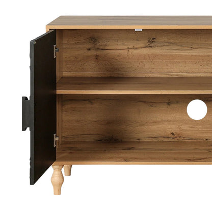 68" Natural and Black Distressed Carved Floral Sideboard with Four Doors HomeRoots
