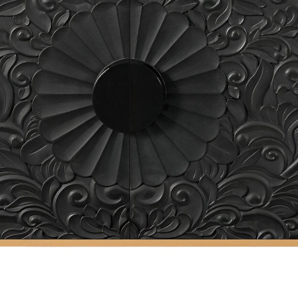 68" Natural and Black Distressed Carved Floral Sideboard with Four Doors HomeRoots