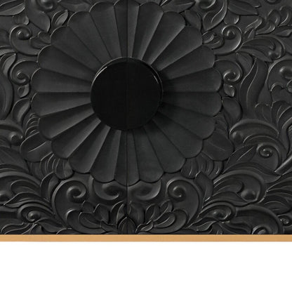 68" Natural and Black Distressed Carved Floral Sideboard with Four Doors HomeRoots