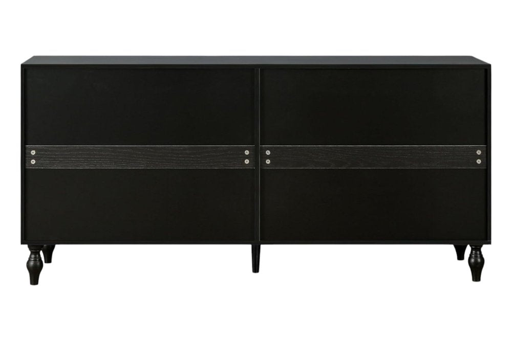 68" Black and White Distressed Carved Floral Sideboard with Four Doors HomeRoots