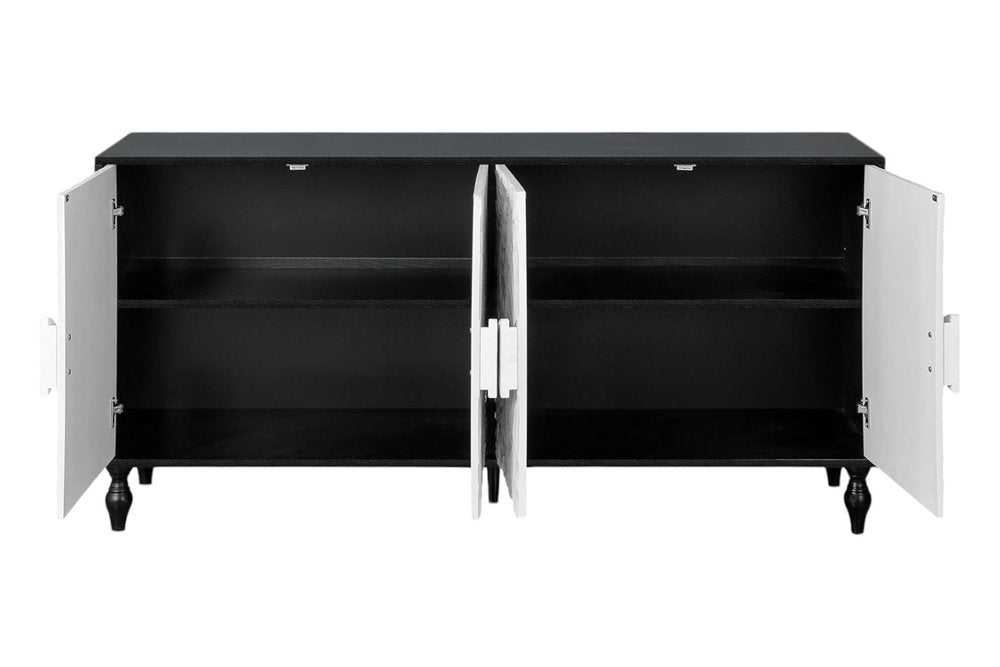 68" Black and White Distressed Carved Floral Sideboard with Four Doors — view 8