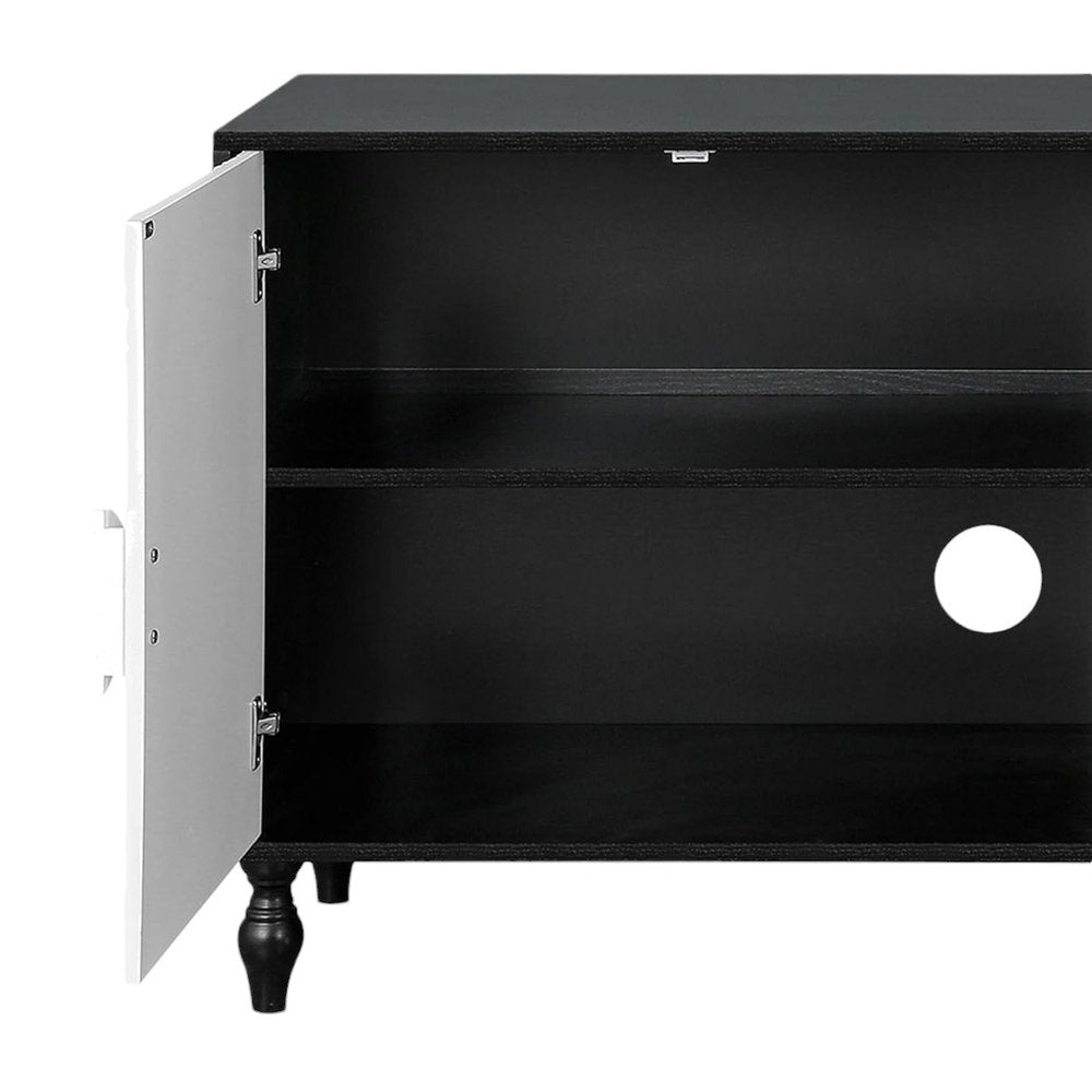 68" Black and White Distressed Carved Floral Sideboard with Four Doors HomeRoots