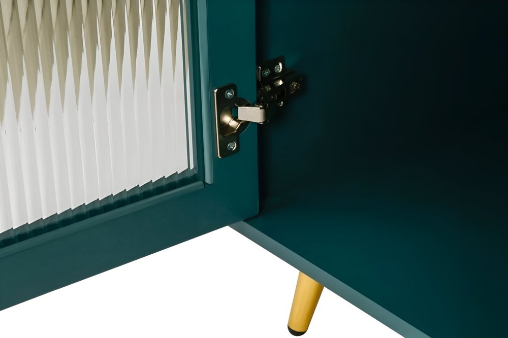 60" Teal Blue Ribbed Texture Sideboard with Four Doors HomeRoots