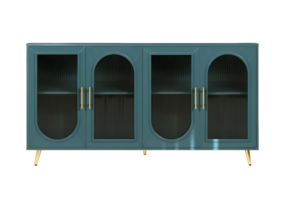 60" Teal Blue Ribbed Texture Sideboard with Four Doors — view 3