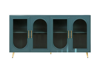 60" Teal Blue Ribbed Texture Sideboard with Four Doors HomeRoots