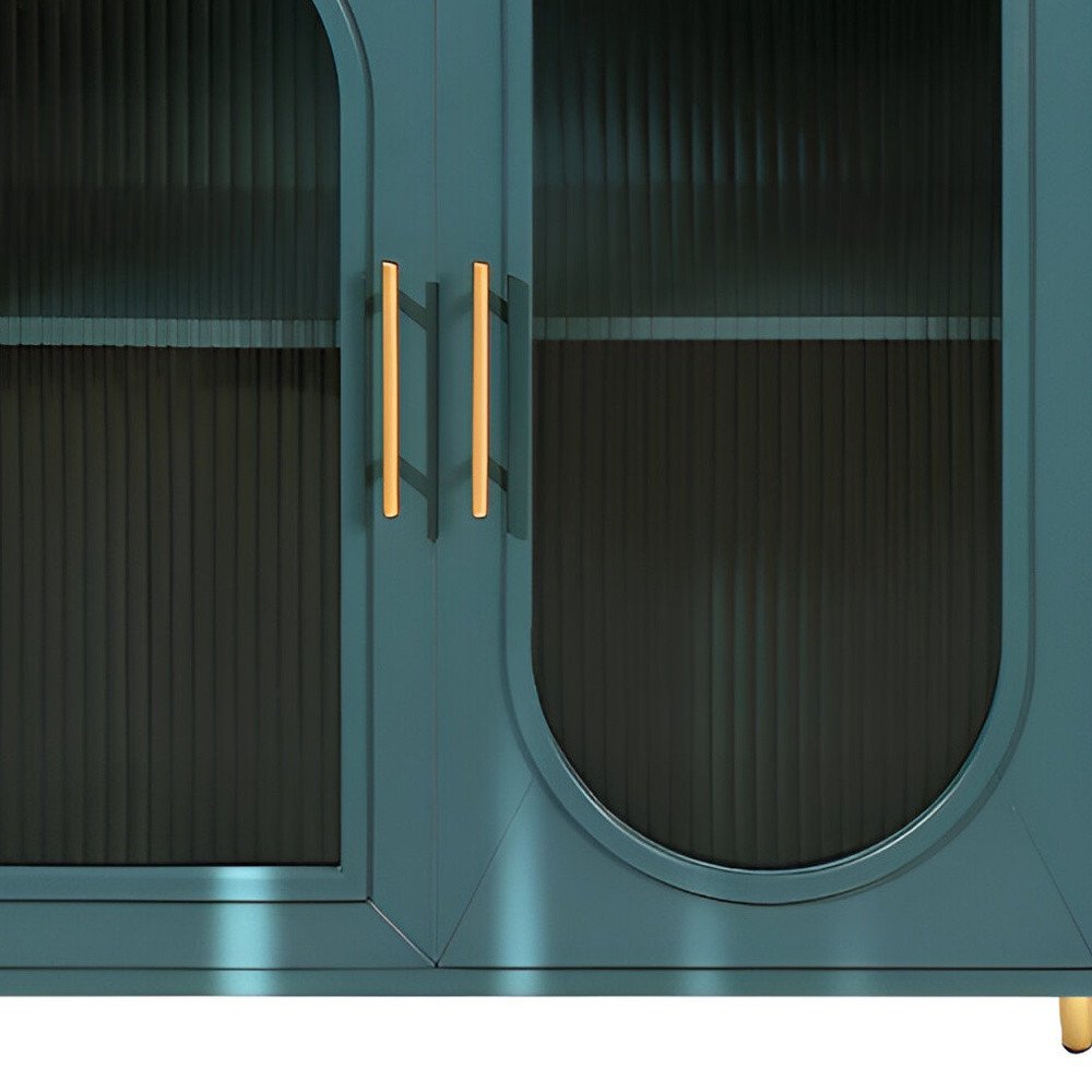60" Teal Blue Ribbed Texture Sideboard with Four Doors HomeRoots