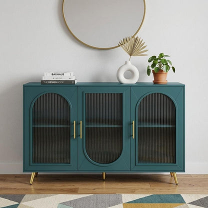 60" Teal Blue Ribbed Texture Sideboard with Four Doors HomeRoots