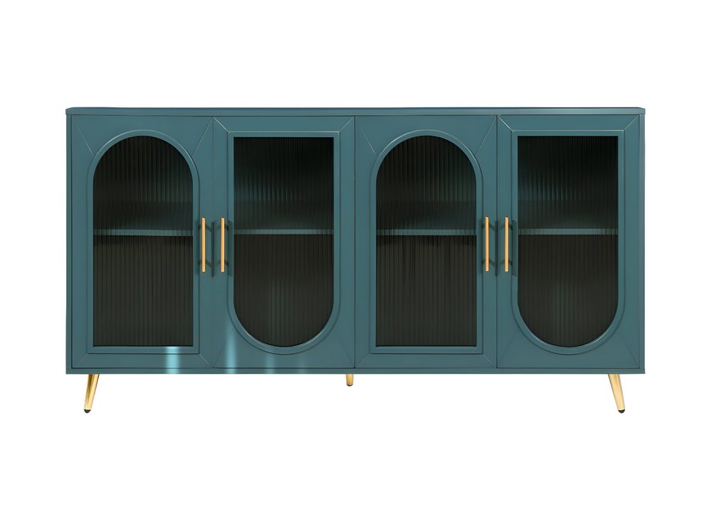 60" Teal Blue Ribbed Texture Sideboard with Four Doors — view 1
