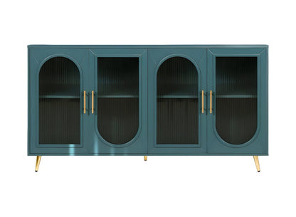 60" Teal Blue Ribbed Texture Sideboard with Four Doors HomeRoots