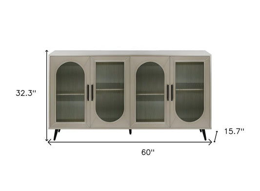 60" Gold Wood And Glass Sideboard with Four Doors HomeRoots