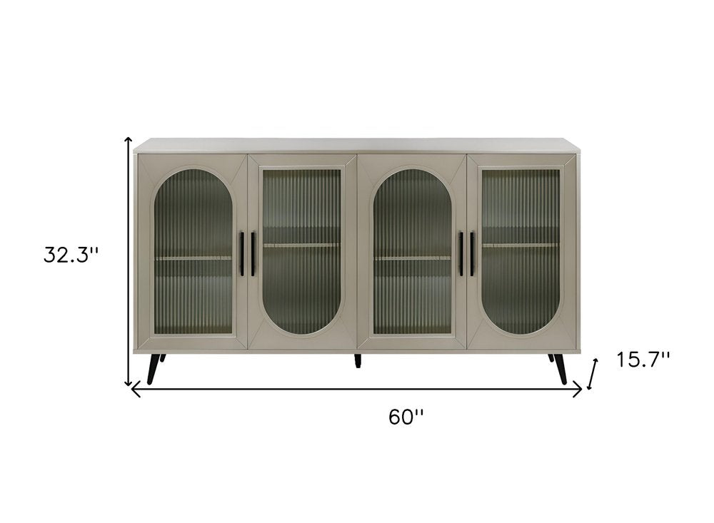 60" Gold Wood And Glass Sideboard with Four Doors HomeRoots