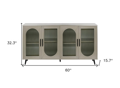 60" Gold Wood And Glass Sideboard with Four Doors HomeRoots