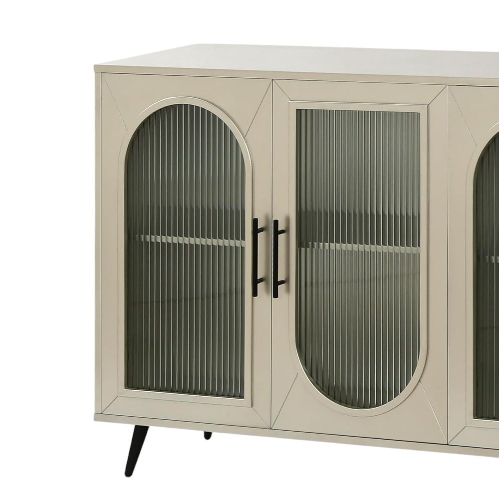 60" Gold Wood And Glass Sideboard with Four Doors HomeRoots