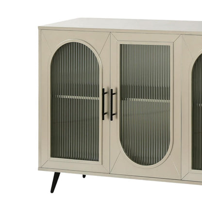60" Gold Wood And Glass Sideboard with Four Doors HomeRoots