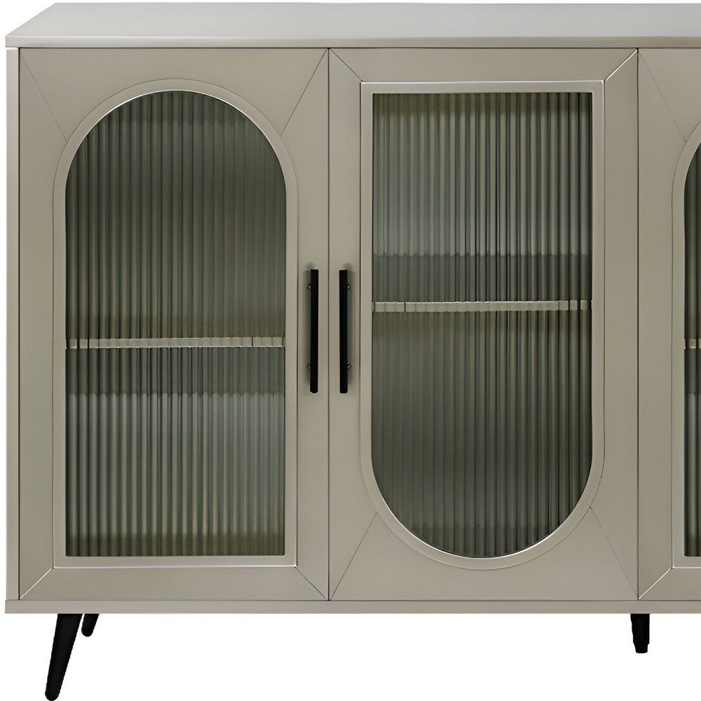 60" Gold Wood And Glass Sideboard with Four Doors HomeRoots