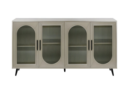60" Gold Wood And Glass Sideboard with Four Doors HomeRoots
