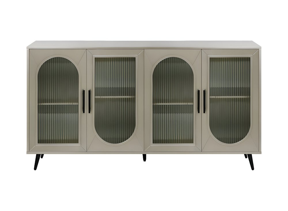 60" Gold Wood And Glass Sideboard with Four Doors HomeRoots