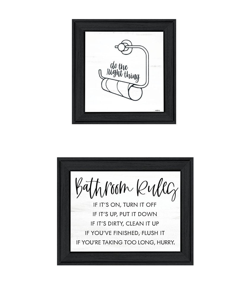 Set Of Two "Bathroom Rules" Black Framed Textual Art Wall Art — view 1