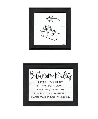 Set Of Two "Bathroom Rules" Black Framed Textual Art Wall Art HomeRoots