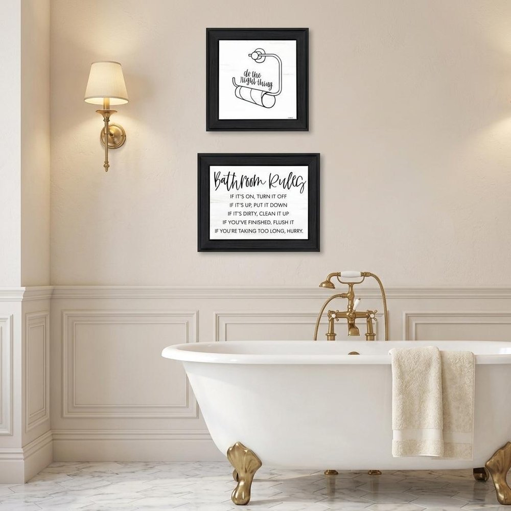 Set Of Two "Bathroom Rules" Black Framed Textual Art Wall Art — view 3