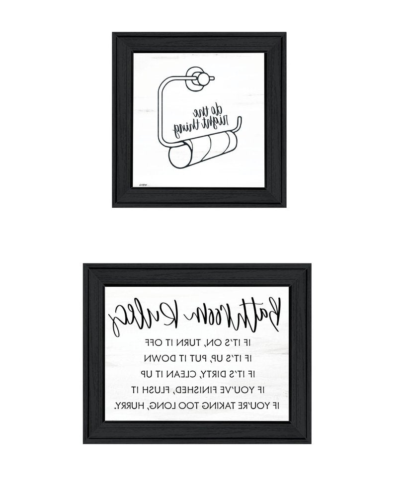 Set Of Two "Bathroom Rules" Black Framed Textual Art Wall Art HomeRoots