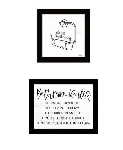 Set Of Two "Bathroom Rules" Black Framed Textual Art Wall Art HomeRoots