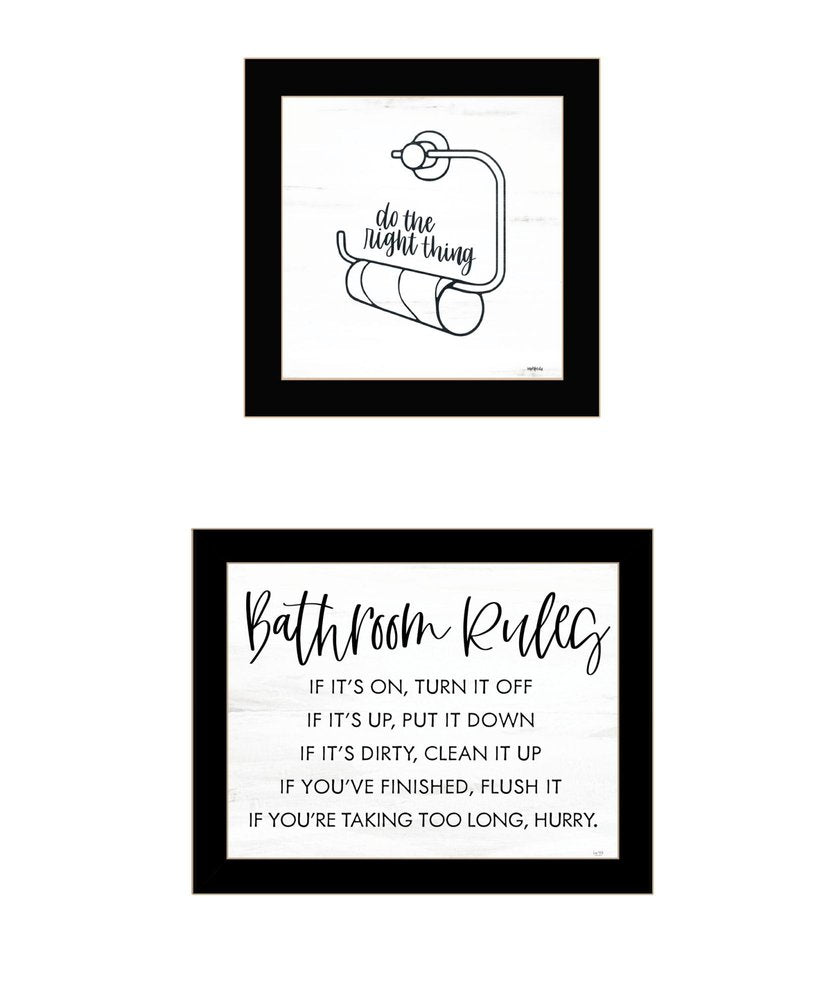 Set Of Two "Bathroom Rules" Black Framed Textual Art Wall Art HomeRoots