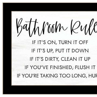 Set Of Two "Bathroom Rules" Black Framed Textual Art Wall Art HomeRoots