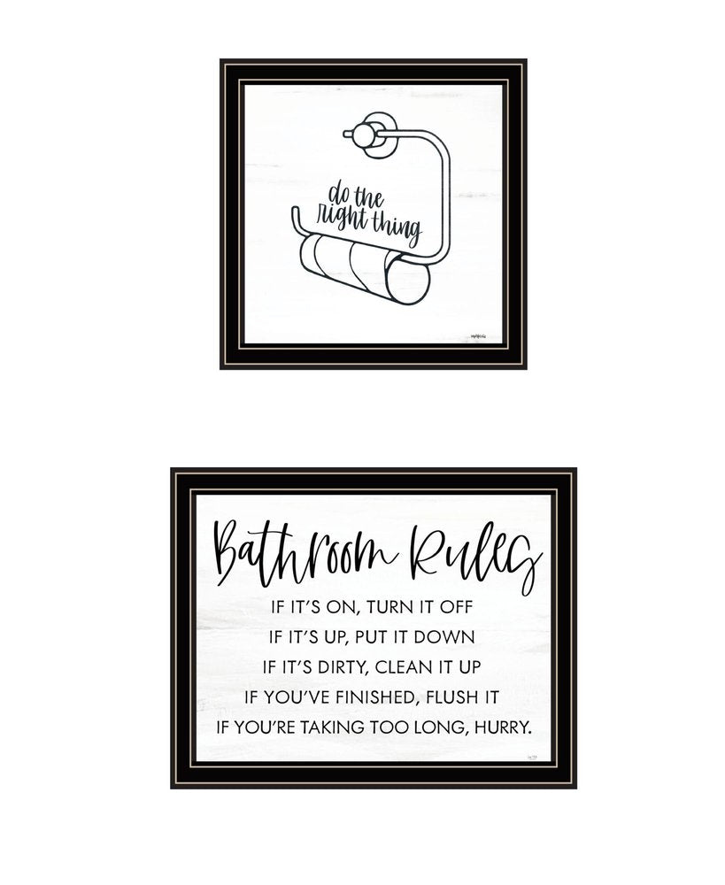 Set Of Two "Bathroom Rules" Black Framed Bathroom Wall Art HomeRoots