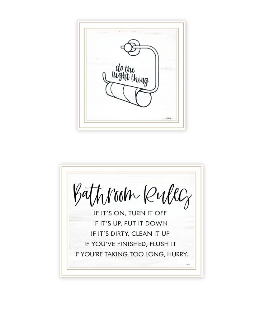 Set Of Two "Bathroom Rules" White Framed Bathroom Wall Art — view 1