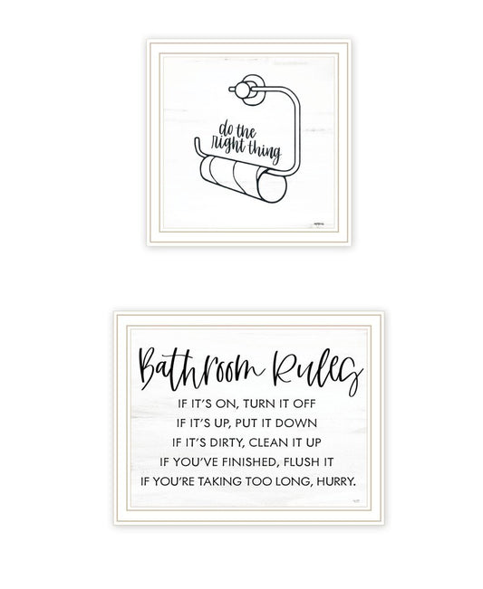 Set Of Two "Bathroom Rules" White Framed Bathroom Wall Art