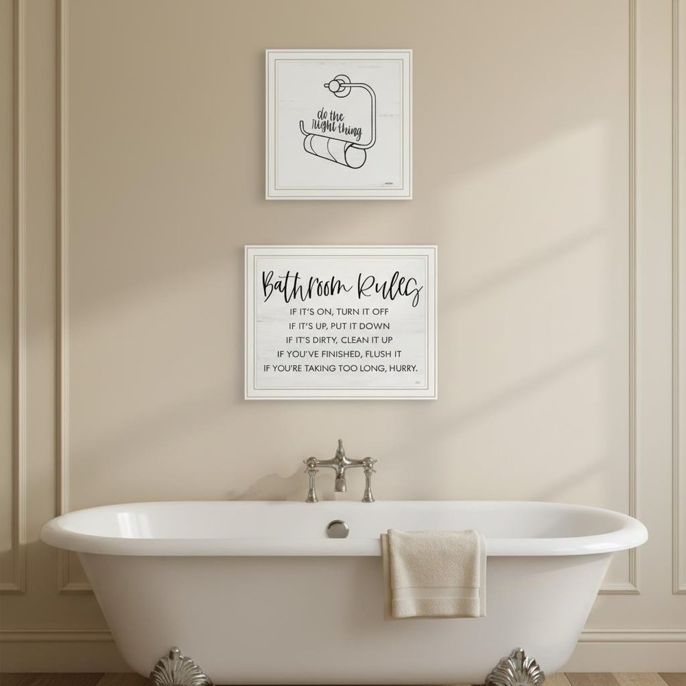 Set Of Two "Bathroom Rules" White Framed Bathroom Wall Art — view 4