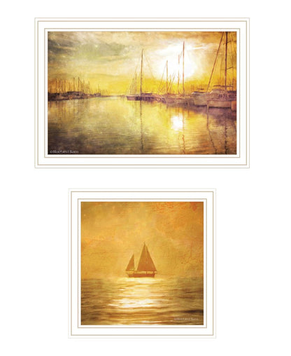 Set Of Two "Golden Solo Sailboats" White Framed Wall Art HomeRoots