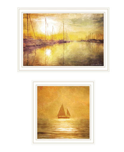 Set Of Two "Golden Solo Sailboats" White Framed Wall Art HomeRoots