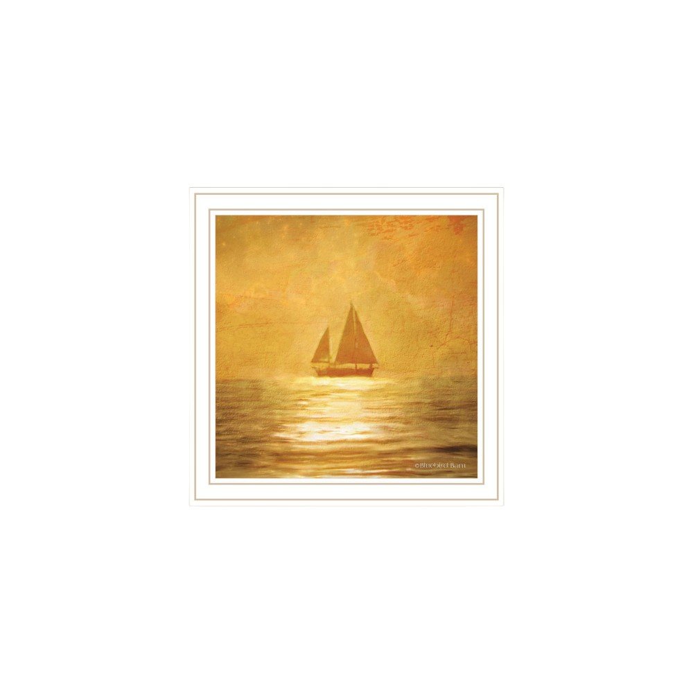 Set Of Two "Golden Solo Sailboats" White Framed Wall Art HomeRoots