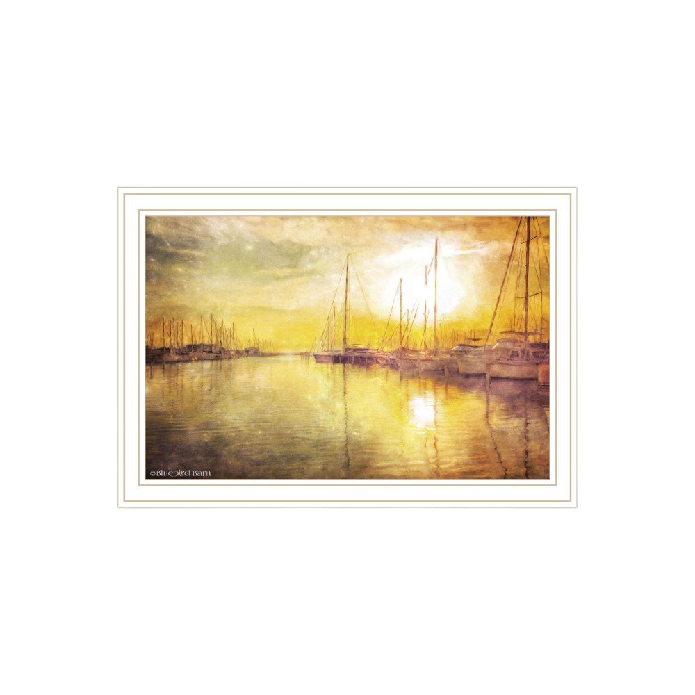 Set Of Two "Golden Solo Sailboats" White Framed Wall Art HomeRoots