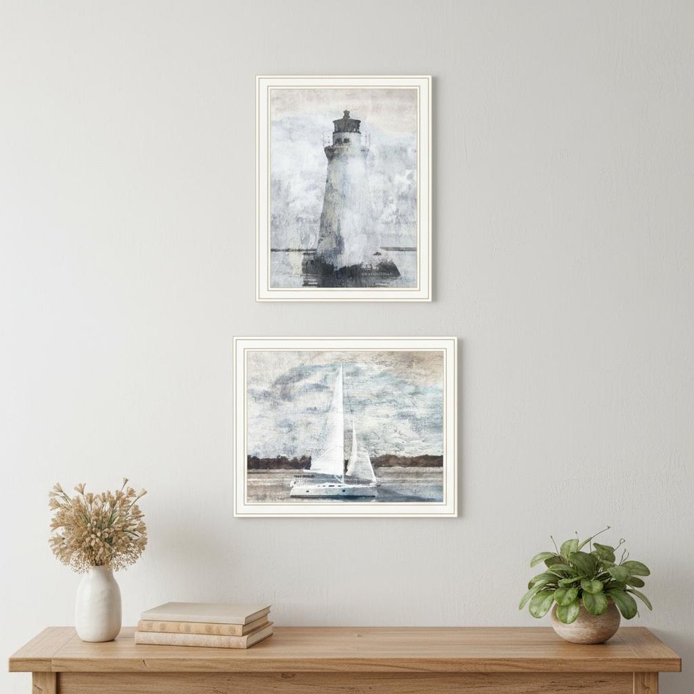 Set Of Two "The Ocean Blues" White Framed Wall Art HomeRoots