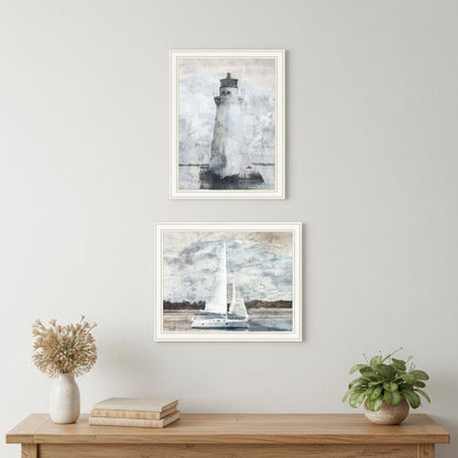 Set Of Two "The Ocean Blues" White Framed Wall Art HomeRoots