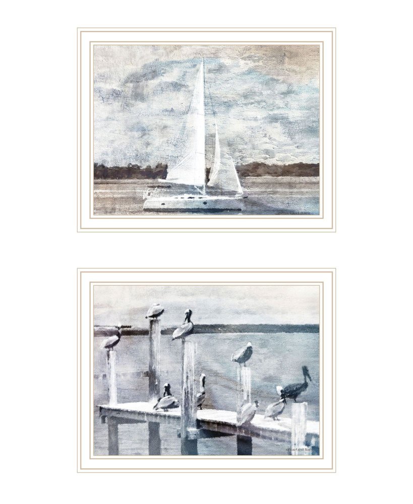 Set Of Two "Sunny Days at the Pier" White Framed Wall Art HomeRoots