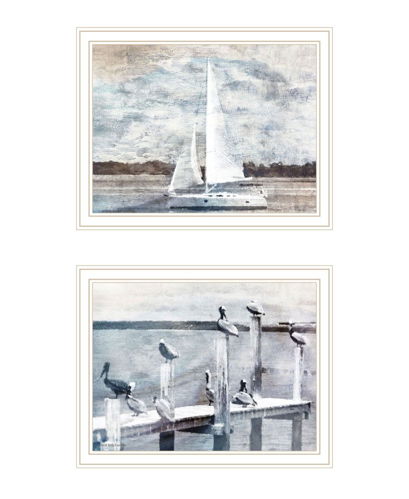 Set Of Two "Sunny Days at the Pier" White Framed Wall Art HomeRoots