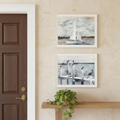 Set Of Two "Sunny Days at the Pier" White Framed Wall Art HomeRoots