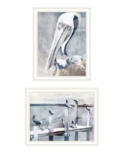 Set Of Two Pelican's on Pier White Framed Wall Art HomeRoots