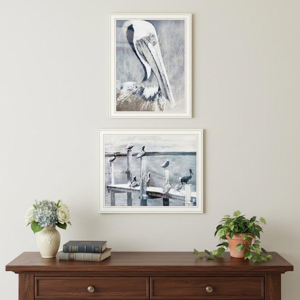 Set Of Two Pelican's on Pier White Framed Wall Art HomeRoots
