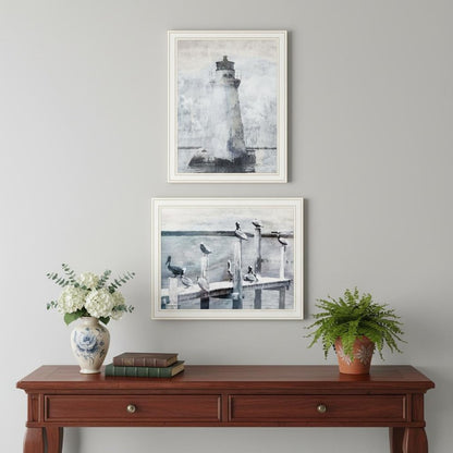 Set Of Two Pelicans View of the Lighthouse White Framed Wall Art HomeRoots