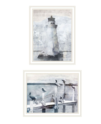 Set Of Two Pelicans View of the Lighthouse White Framed Wall Art HomeRoots