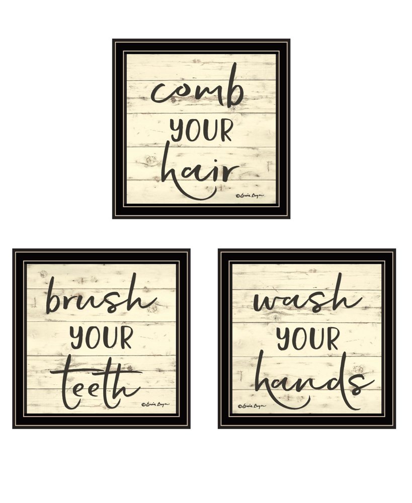 Set Of Three "Bathroom Commands Black Framed Bathroom Wall Art — view 1