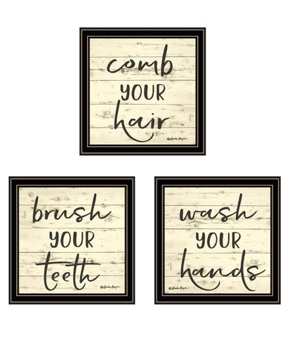 Set Of Three "Bathroom Commands Black Framed Bathroom Wall Art HomeRoots