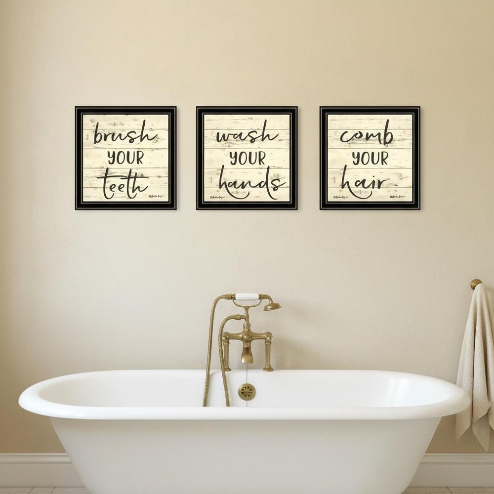 Set Of Three "Bathroom Commands Black Framed Bathroom Wall Art — view 4